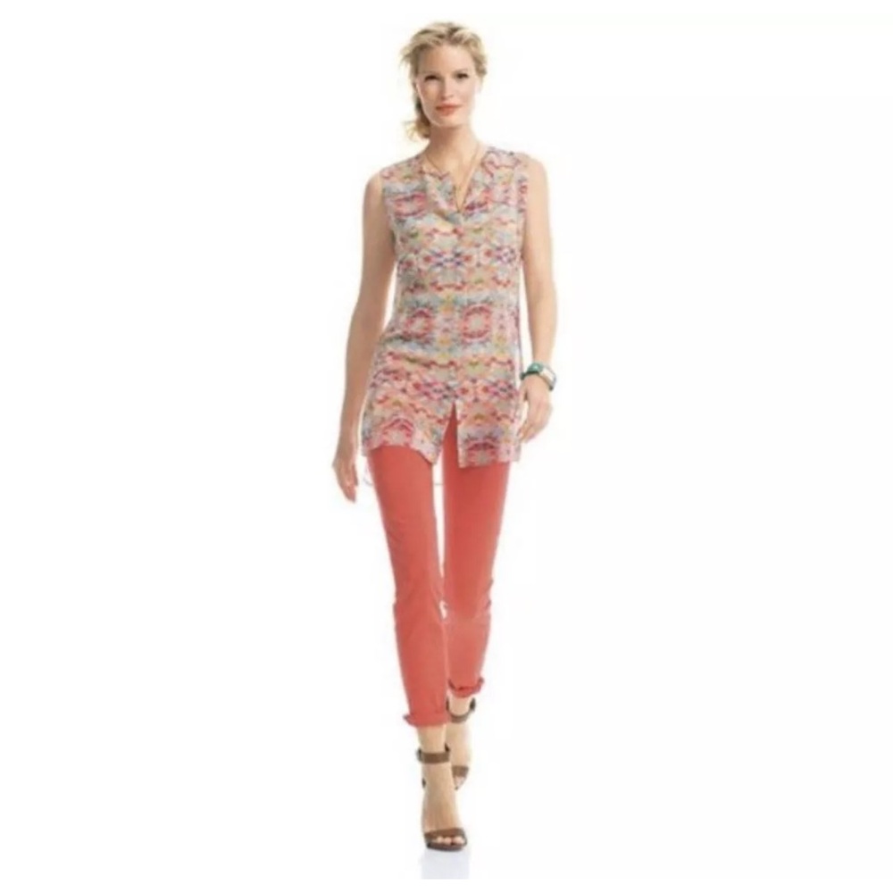 CAbi Avery Sheer Tunic Top Multicolor Aztec Geometric Boho Sleeveless size XS